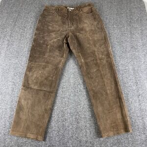 Sutton Studio 12P Brown Suede Leather Pants Lined Straight Leg Women's Petite